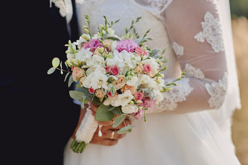 Happy bride and groom on their wedding day