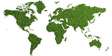 Gras von Fußball Spielfeld mit Umriss der Weltkarte