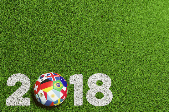 Fußball 2018 in Russland mit Teilnehmer Flaggen