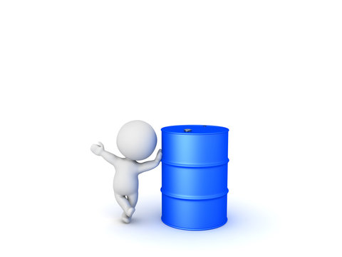 3D Character waving and leaning on oil drum