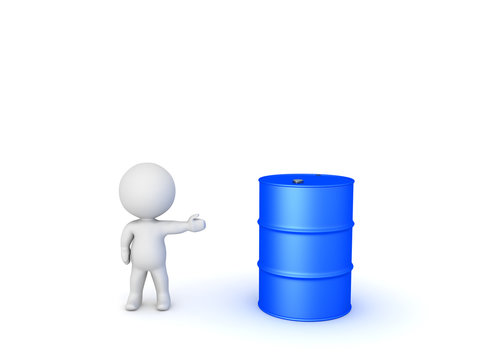 3D Character showing blue oil drum Barrel