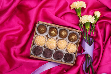 Homemade chocolate truffles . Handmade sweets.