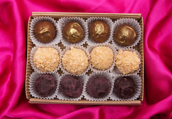 Homemade chocolate truffles . Handmade sweets.