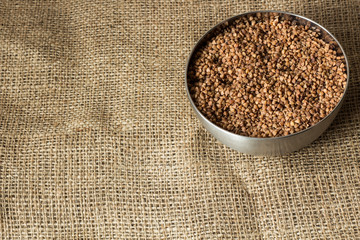 roasted buckwheat in metal bowl