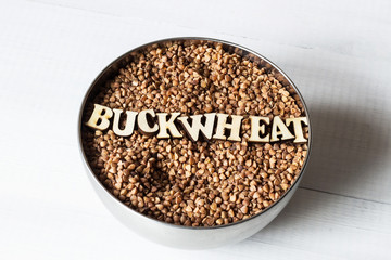 roasted buckwheat in metal bowl