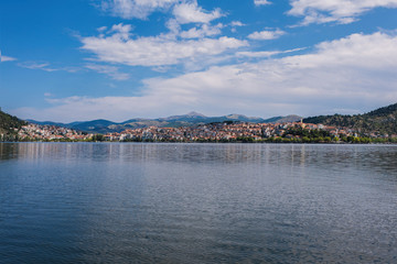 Fototapeta na wymiar Panoramic view on the Kastoria town and Orestias Lake. Greece