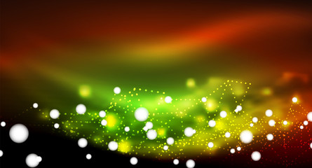 Shiny stars, neon glowing digital connected light dots