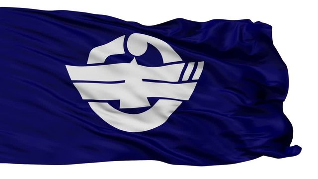 Ginowan flag, Okinawa prefecture, realistic animation isolated on white seamless loop - 10 seconds long (alpha channel is included)