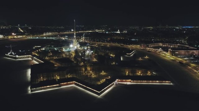  Salute in the night sky over the fortress in the city of St. Petersburg, Russia