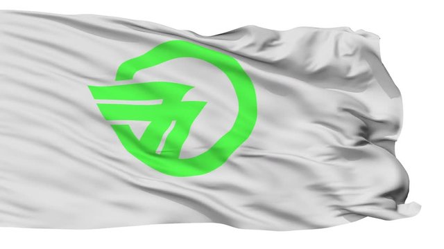 Gojo flag, Nara prefecture, realistic animation isolated on white seamless loop - 10 seconds long (alpha channel is included)