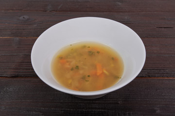 Tasty miso vegetable soup on a table