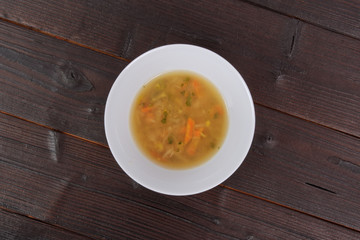 Tasty miso vegetable soup on a table
