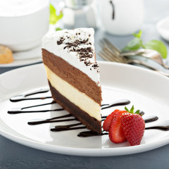 Three chocolate layered mousse cake