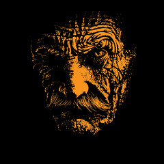 Old man portrait silhouette in backlight. Illustration.