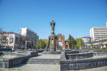 Fototapeta na wymiar Monument to St. Catherine the Great Martyr in the city of Krasnodar on Krasnaya Street, Russia - April 10, 2018.