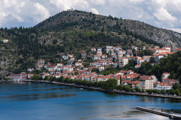 Fototapeta na wymiar Panoramic view on the Kastoria town and Orestias Lake. Greece
