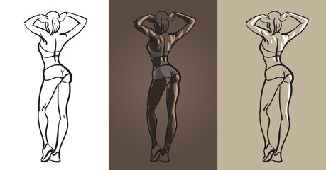 Beautiful fitness girl back. Vector. Illustration.