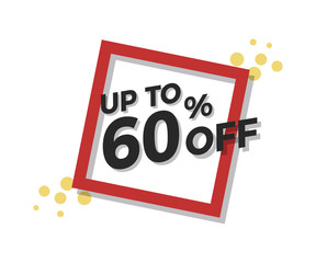 Special offer flat geometric design. Vector modern retro red tag design. Discount offer price label, symbol with 60% OFF sale sticker.