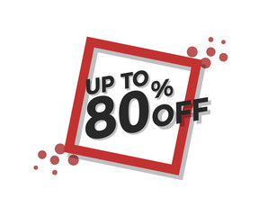 Special offer flat geometric design. Vector modern retro red tag design. Discount offer price label, symbol with 80% OFF sale sticker.