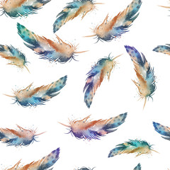 seamless waterecolor feather pattern