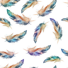 Fototapeta premium seamless waterecolor feather pattern