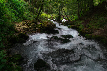 fast mountain river with crystal water