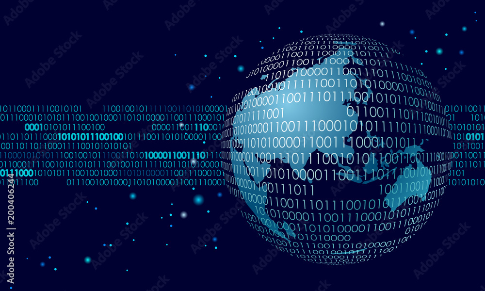 Poster global international connection information data exchange. planet space modern future technology fin