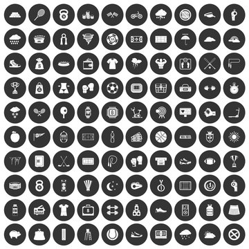 100 tennis icons set black circle
