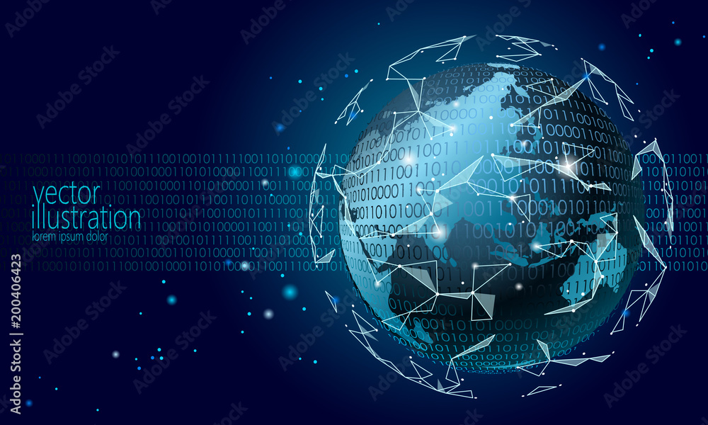 Wall mural global international connection information data exchange. planet space modern future technology fin