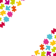Corners of colorful jigsaw puzzle pieces.