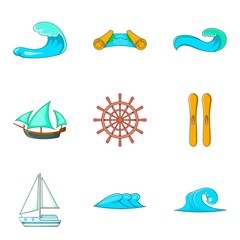 Wave icons set, cartoon style
