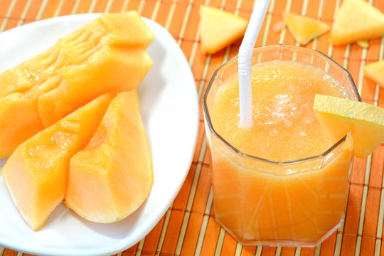 Freshly Prepared Cantaloupe Juice Also Known As Muskmelon Juice.