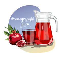 Fresh juice background with pomegranates