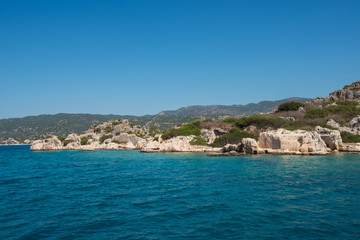 Naklejka na ściany i meble Sea, near ruins of the ancient city on the Kekova island, Turkey