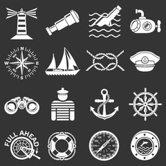 Nautical icons set grey vector