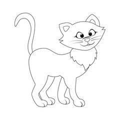 Colorles funny cartoon cat. Vector illustration. Coloring page. 