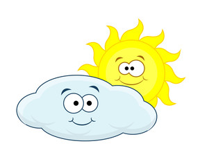 Cute cartoon cloud and sun .Vector illustration isolated on whit