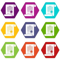 Certificate icons set 9 vector