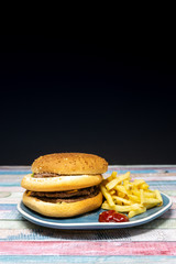 Cheese burger - American cheese burger with Golden French fries