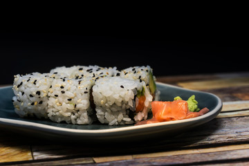 Japanese food Sushi Roll Maki of Salmon and avocado