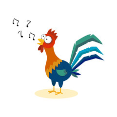 Cute cartoon rooster singing.