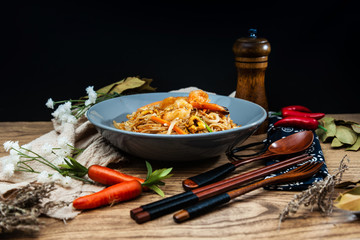 asian food Shrimp noodles on the table