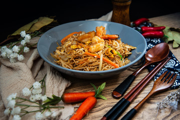 asian food Shrimp noodles on the table