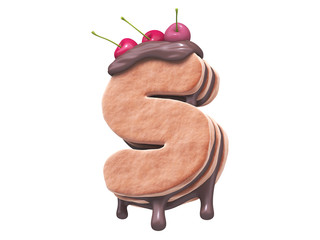 Cake with cherry and chocolate font.