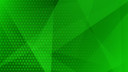 Abstract background of lines, polygons and halftone dots in green colors