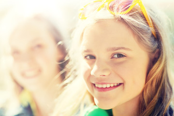 people and portrait concept - happy teenage girl face