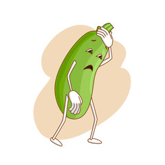 Sad emotional vegetable in cartoon style with outlines