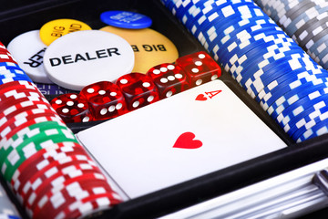 poker set in a metallic suitcase