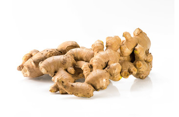 Fresh ginger on white background