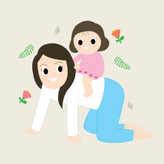Cartoon cute mother and little girl playing together vector.